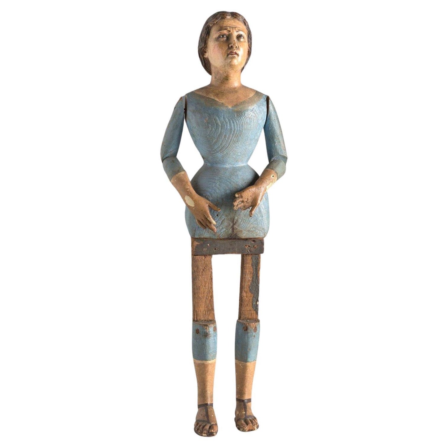 19th century Articulated Wooden Santos Figure of the Virgin Mary