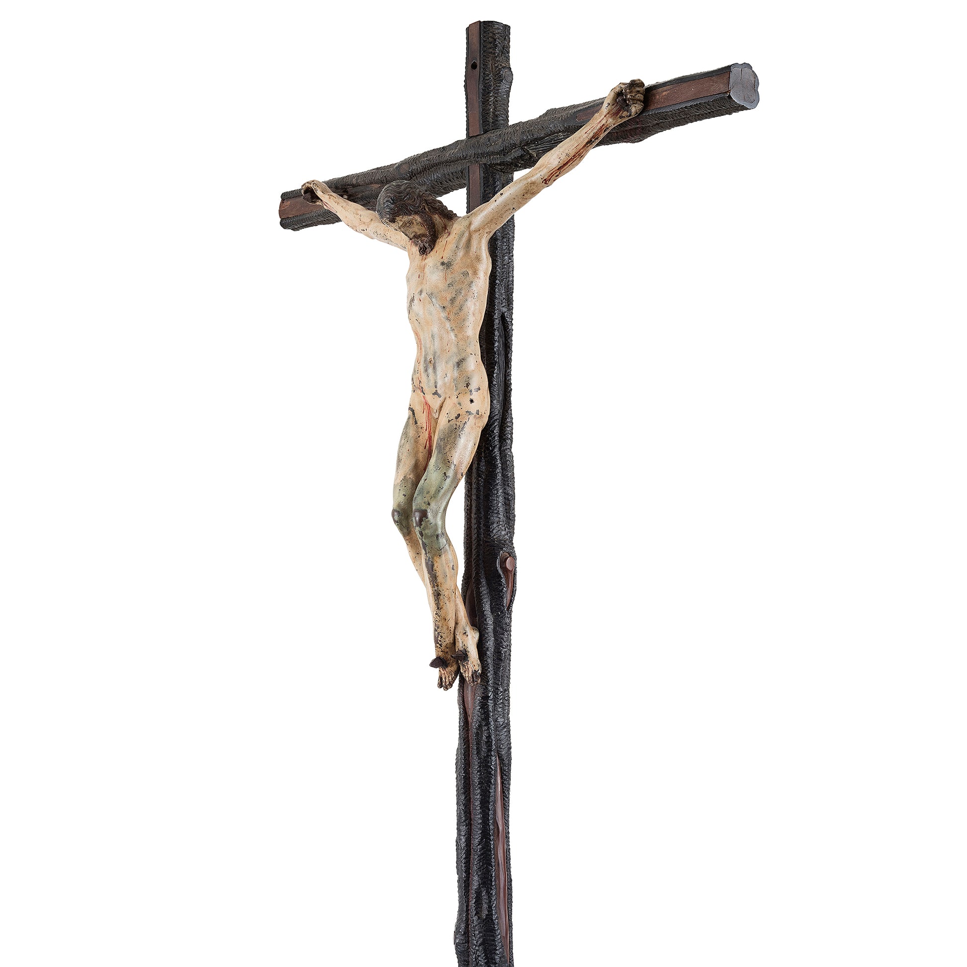 A Rare and Important Painted Bronze Crucifix, after a model by Michelangelo Buonarotti