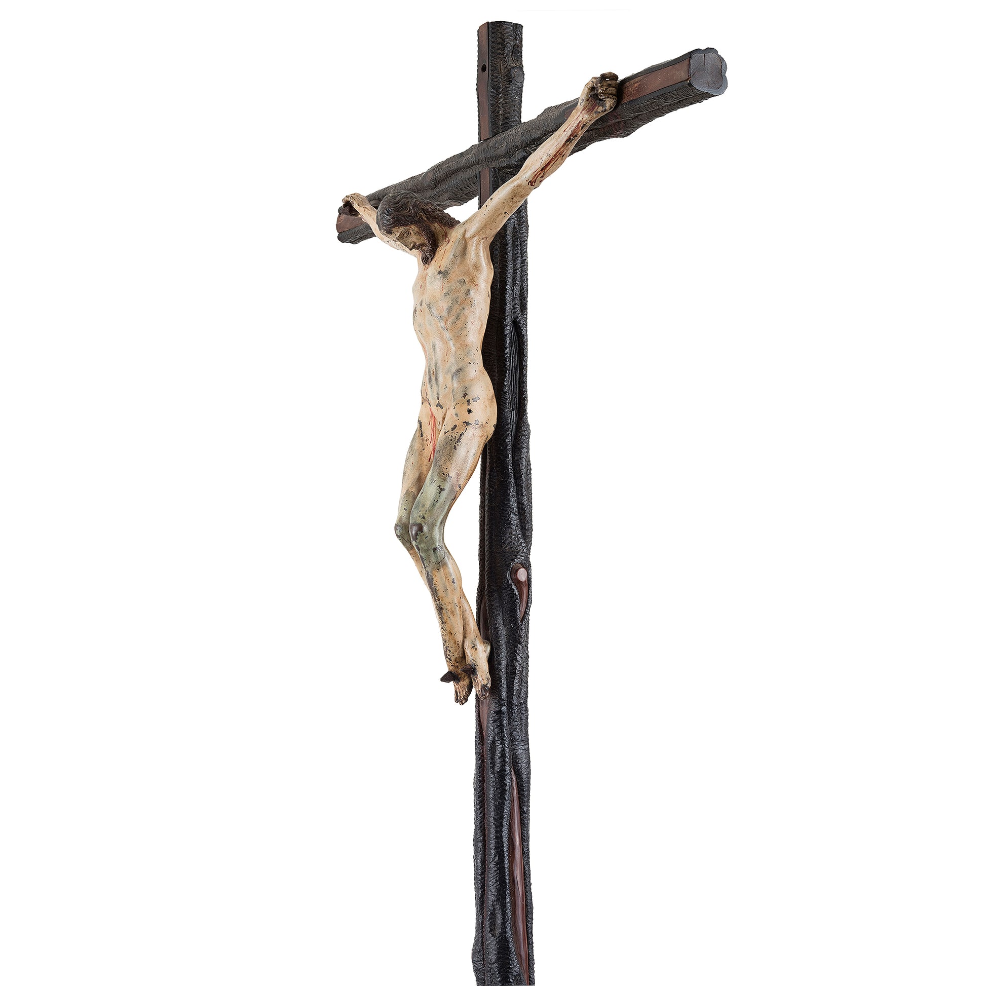 A Rare and Important Painted Bronze Crucifix, after a model by Michelangelo Buonarotti