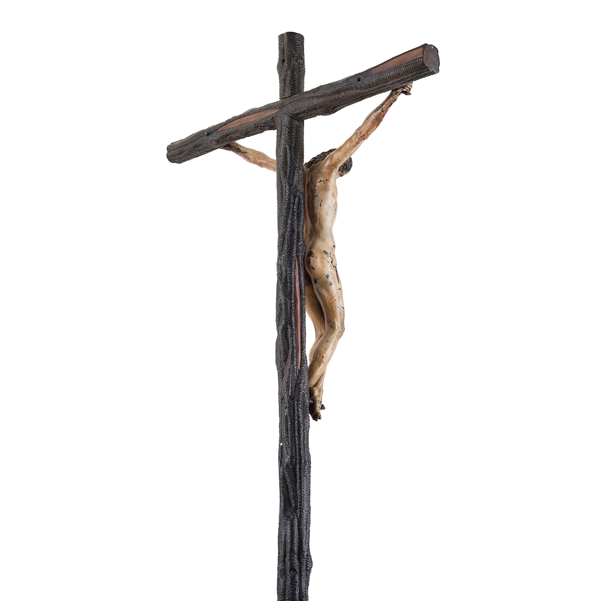 A Rare and Important Painted Bronze Crucifix, after a model by Michelangelo Buonarotti