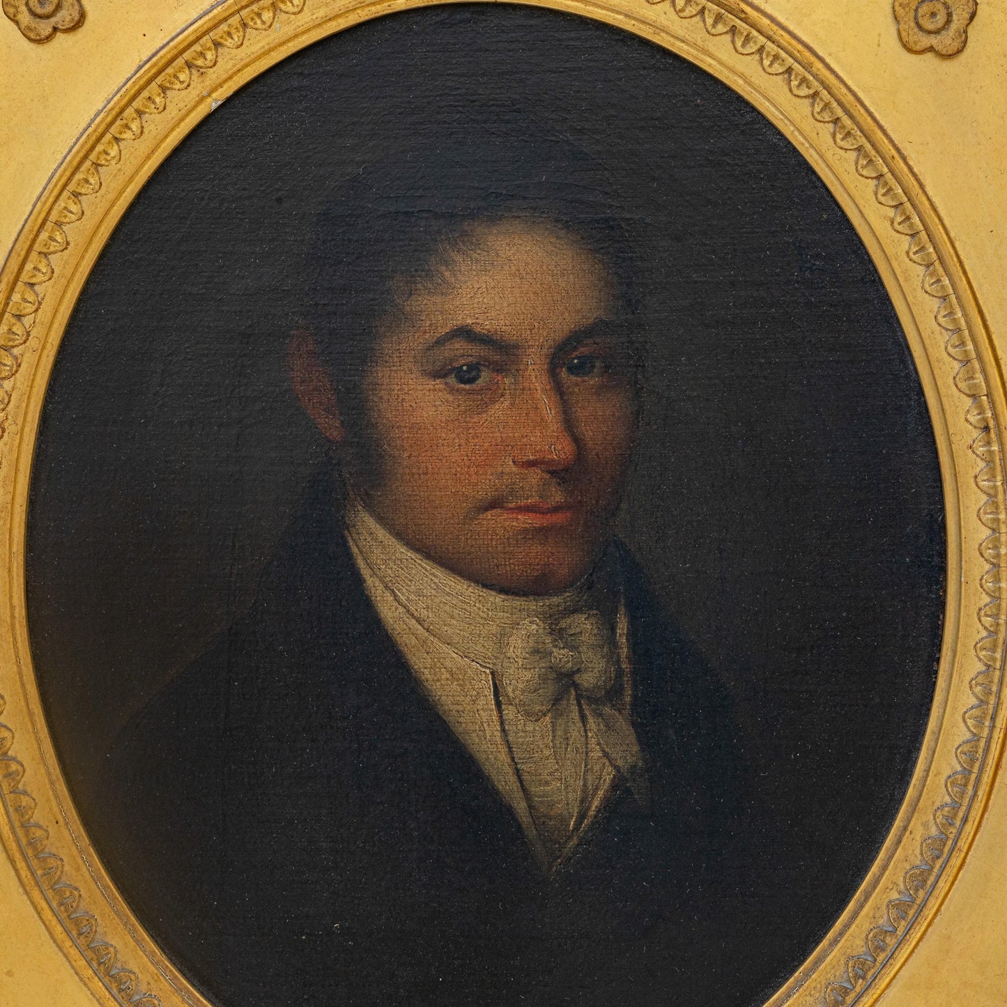 Early 19th Century European Oil Portrait Painting of a Gentleman in Period Frame