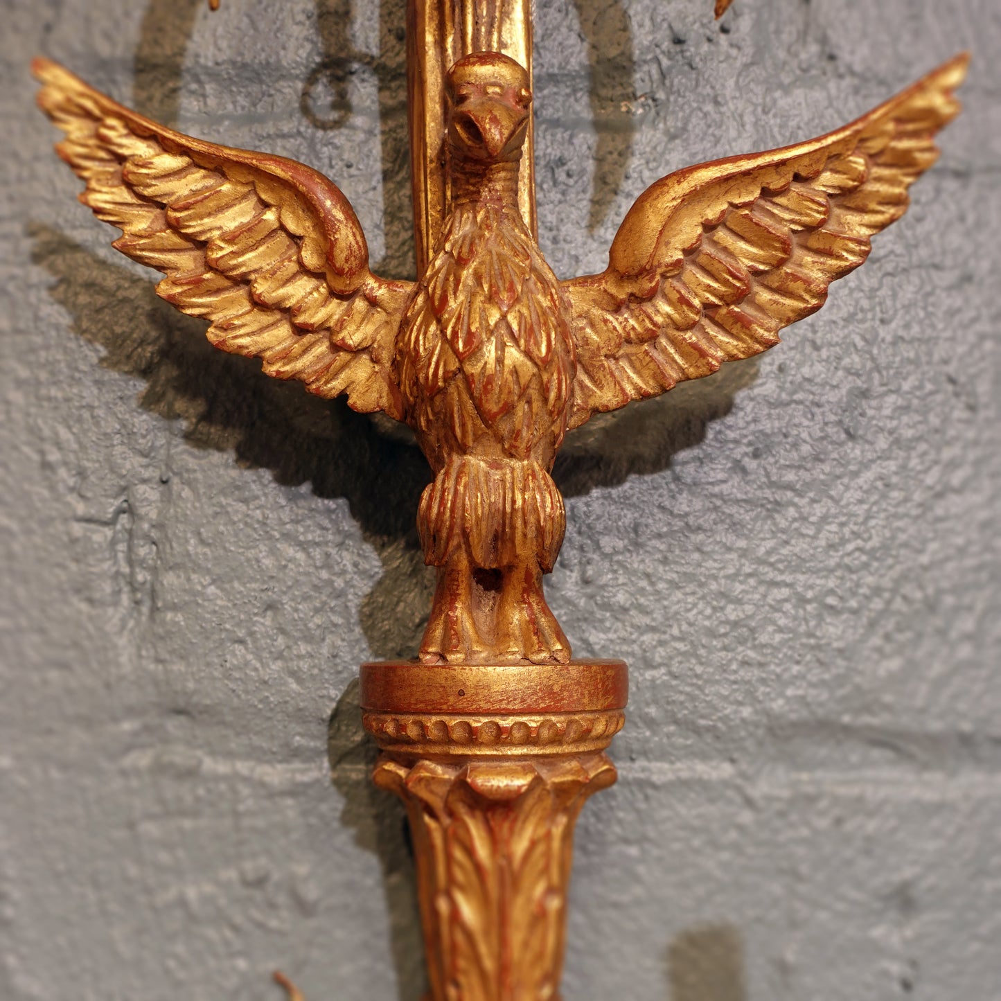 Federalist Eagle Motif Wood and Iron Gilt Pair of Wall Sconces