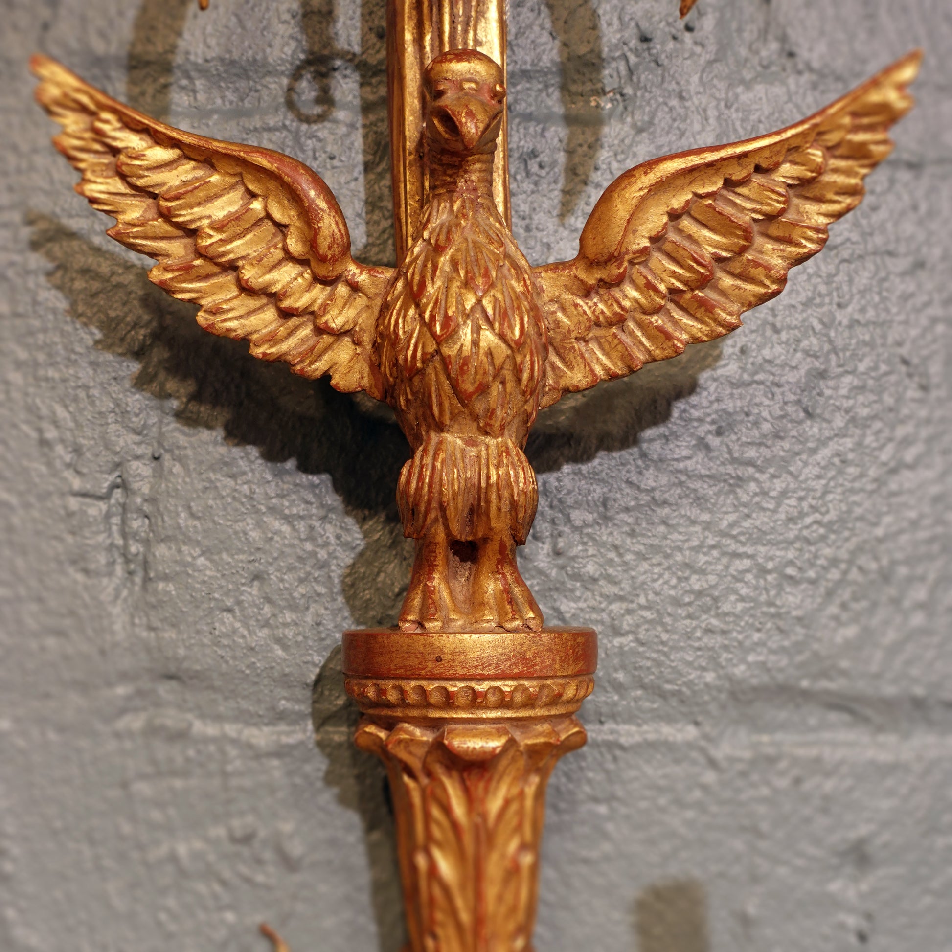 Federalist Eagle Motif Wood and Iron Gilt Pair of Wall Sconces