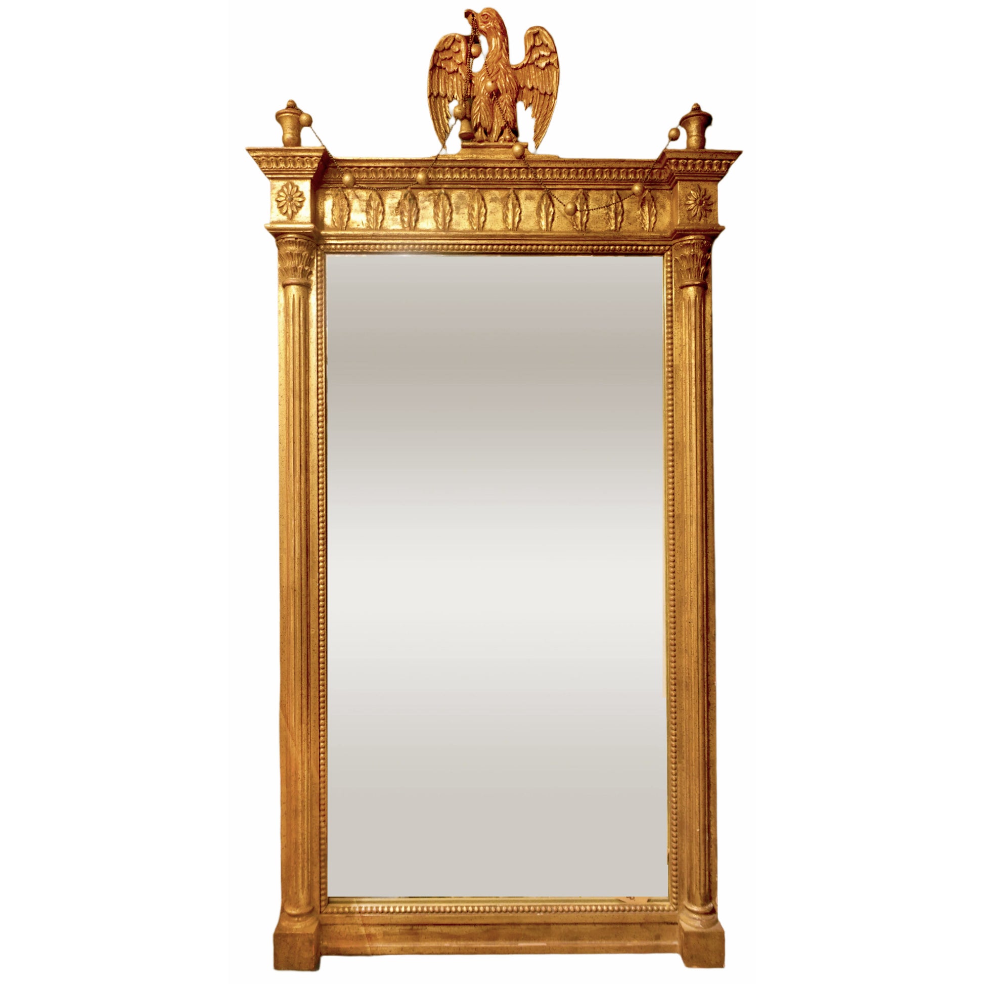 Antique Federalist style ornate Giltwood Mirror surmounted by an American Eagle