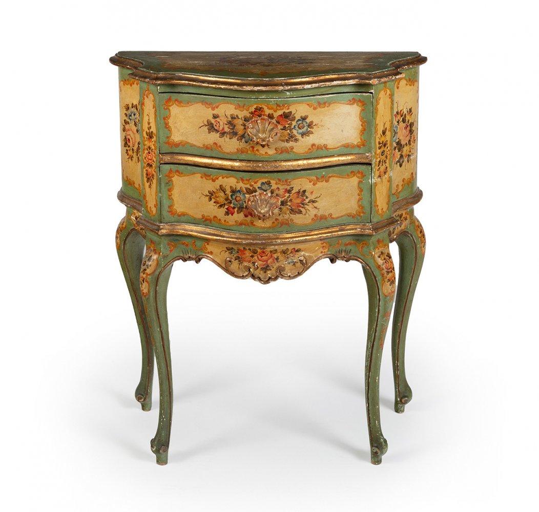 Purchasing European antiques in America _ Intricate and Beautiful antique hand-painted Small Commode in Rococo manner