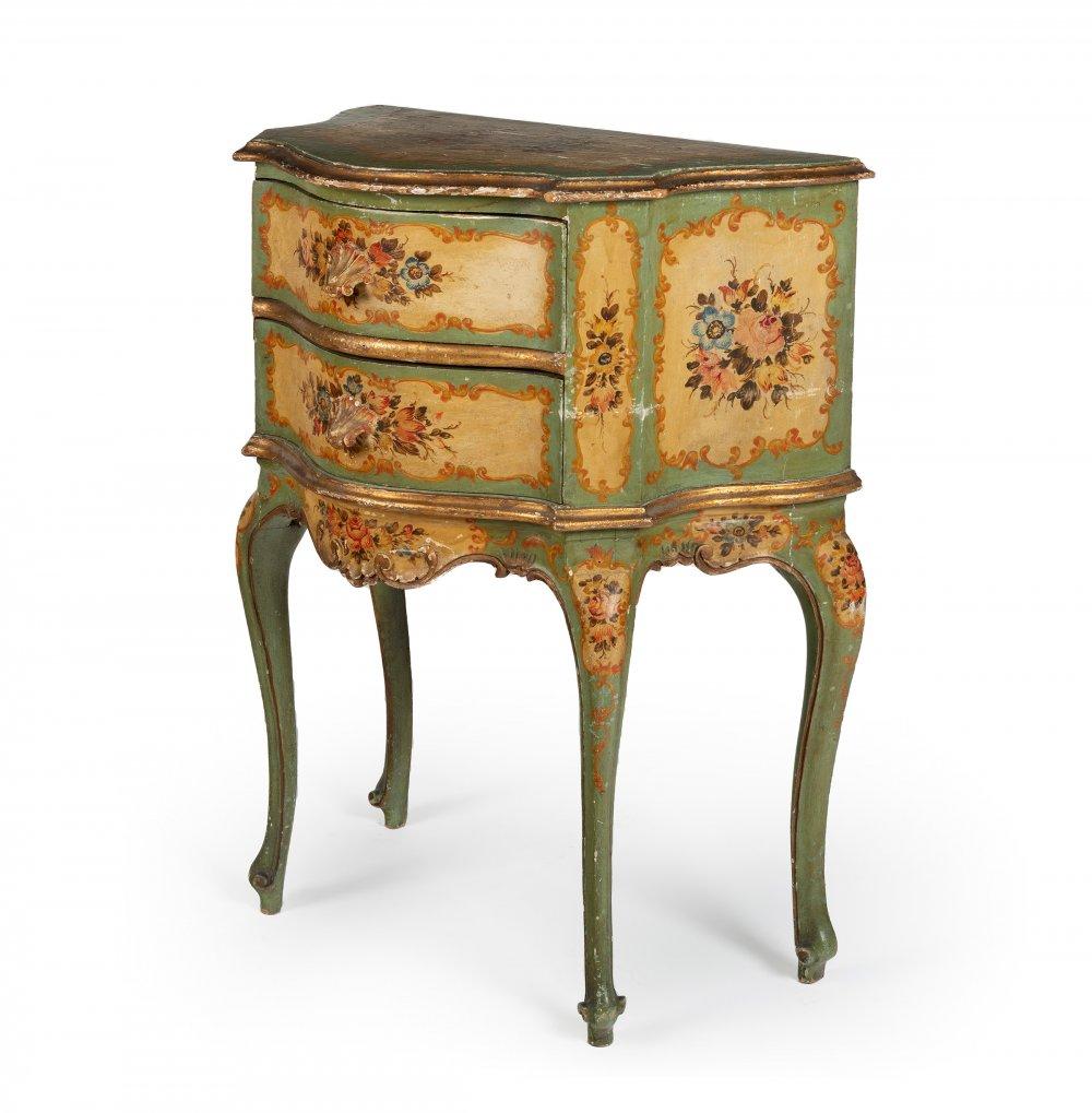 Purchasing European antiques in America _ Intricate and Beautiful antique hand-painted Small Commode in Rococo manner