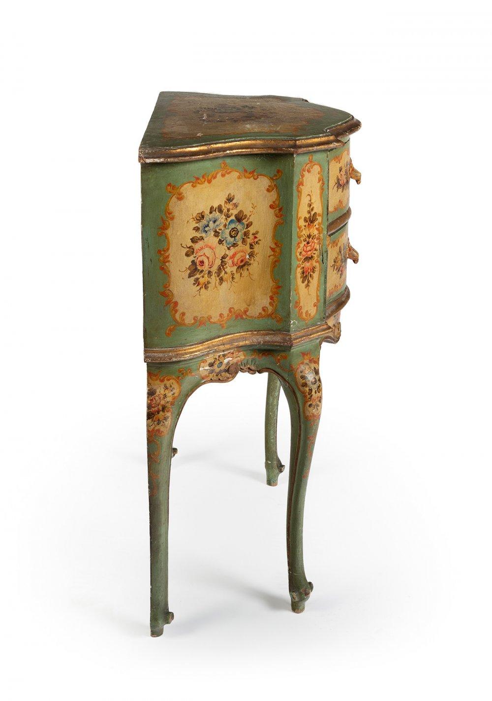 Purchasing European antiques in America _ Intricate and Beautiful antique hand-painted Small Commode in Rococo manner