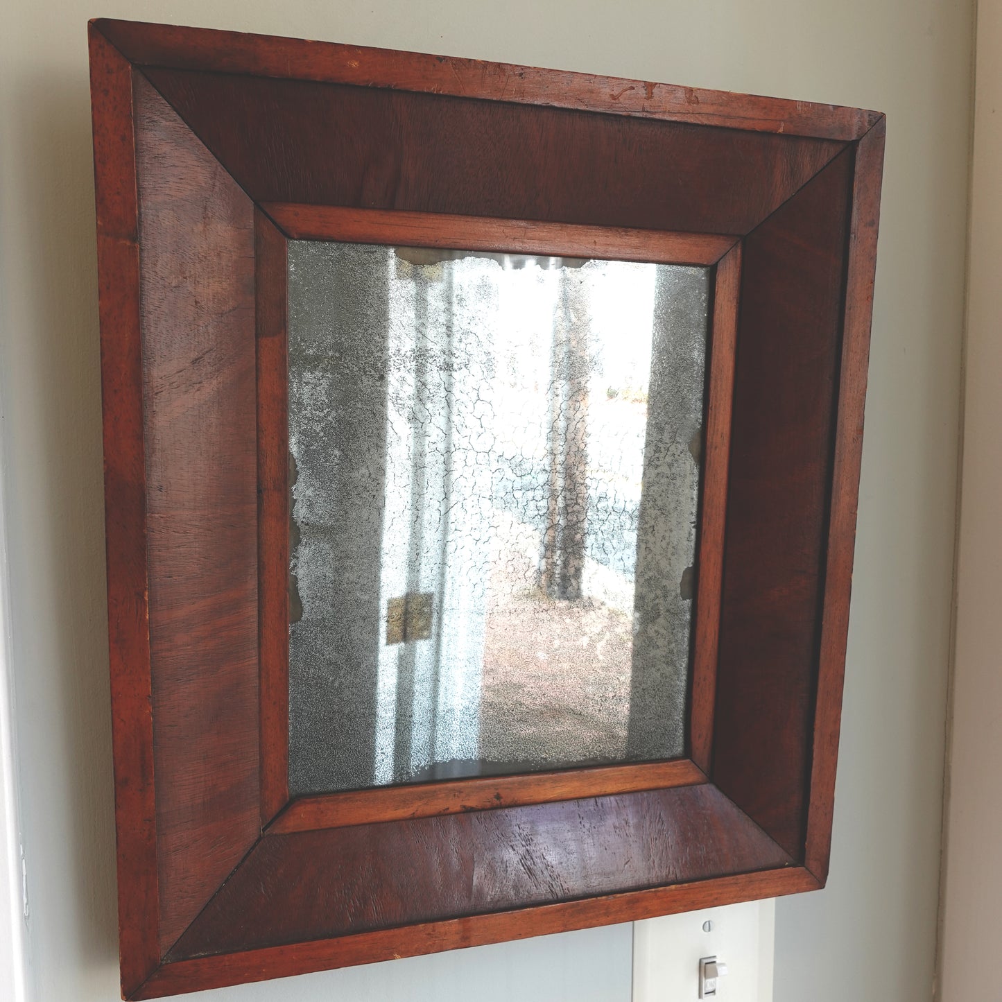 Vintage Petite Edwardian Heavily Smoked and Crazed Glass Mirror