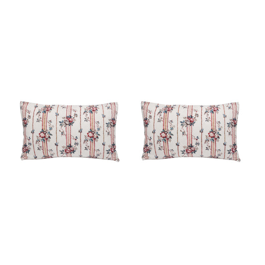 Pair of Large 16 x 24 Linen Pillow Cushions - Rayures Provencal Pattern - Designed and Made in Paris by Antoinette Poisson