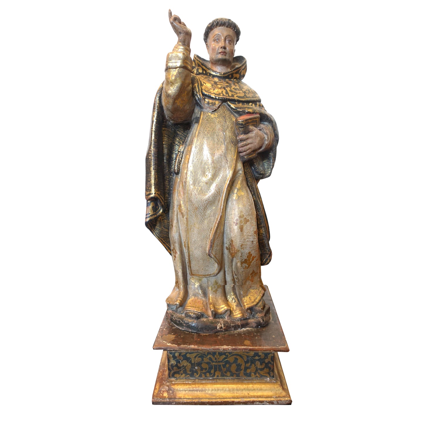 Exquisite Polychrome Spanish Santo Wood Sculpture of Saint Dominic