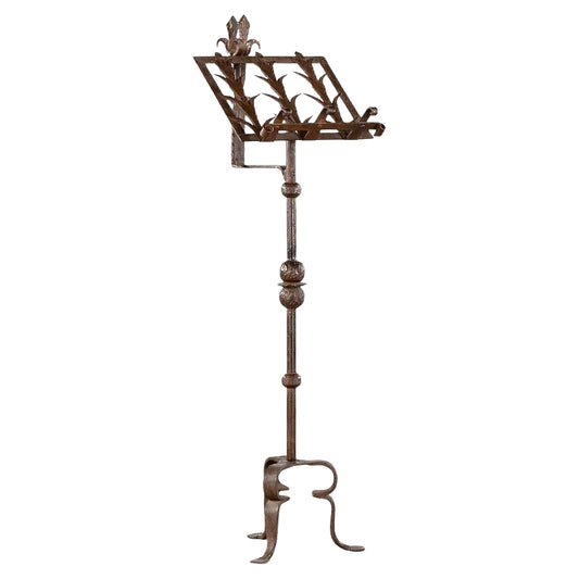 An impressive Gothic Revival wrought iron Lectern or Music stand with articulated candle mount