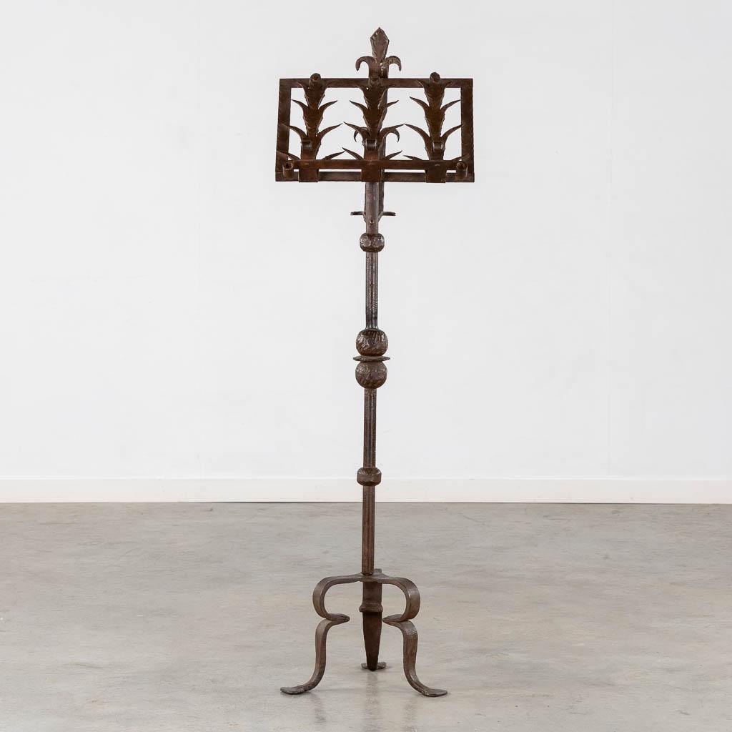 An impressive Gothic Revival wrought iron Lectern or Music stand with articulated candle mount