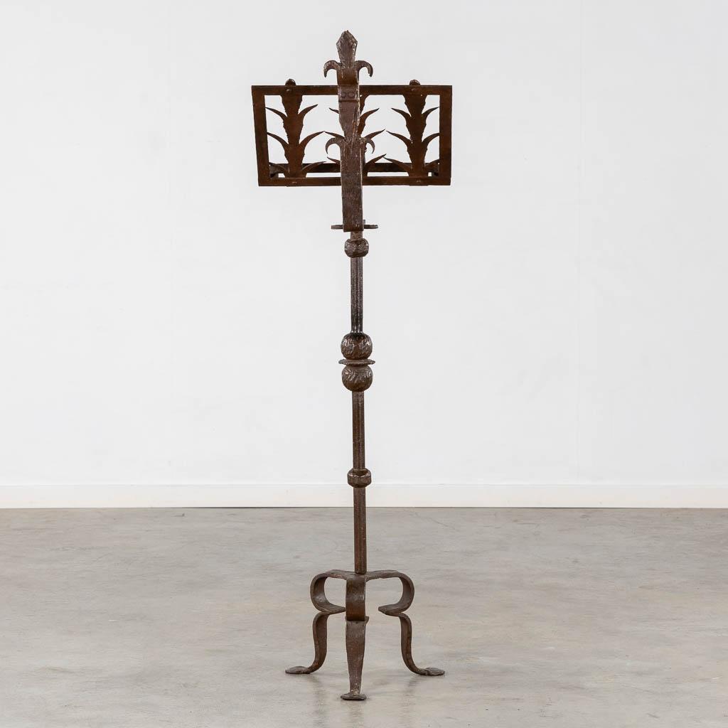 An impressive Gothic Revival wrought iron Lectern or Music stand with articulated candle mount