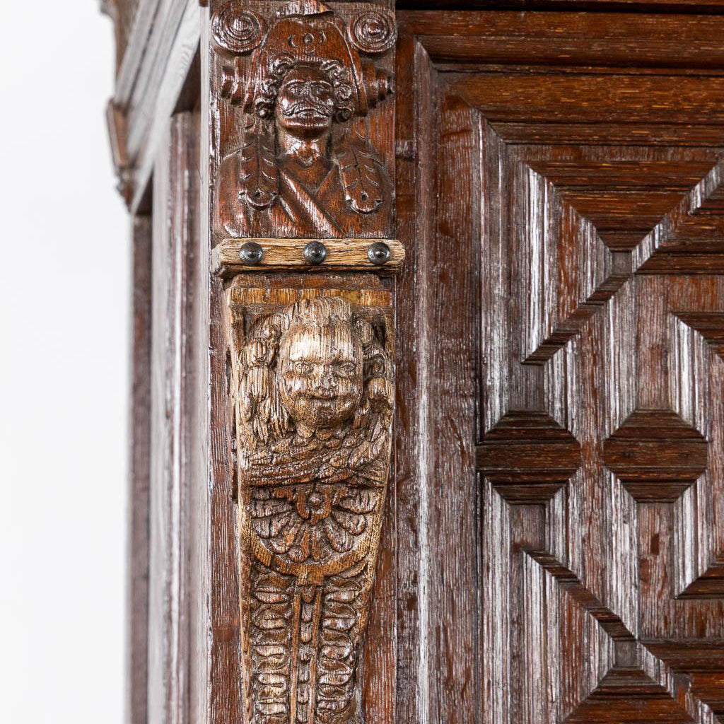 Monumental 17th century Richly Ornamented and Coffered Flemish Oak Cabinet