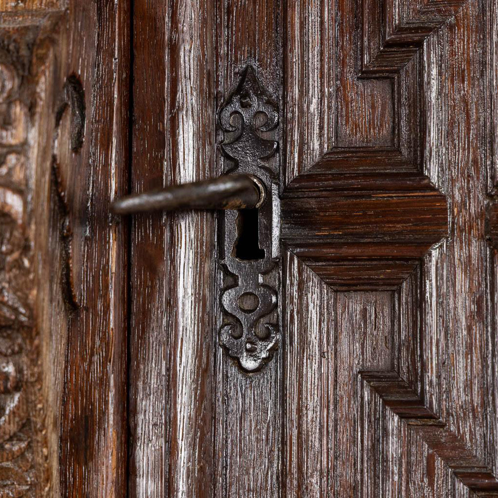 Monumental 17th century Richly Ornamented and Coffered Flemish Oak Cabinet