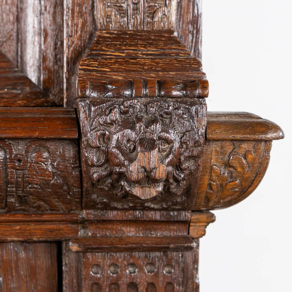 Monumental 17th century Richly Ornamented and Coffered Flemish Oak Cabinet