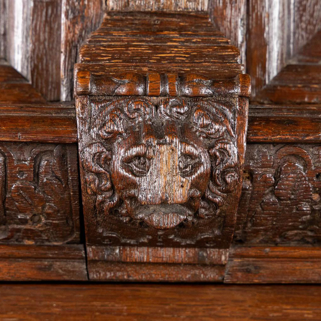 Monumental 17th century Richly Ornamented and Coffered Flemish Oak Cabinet