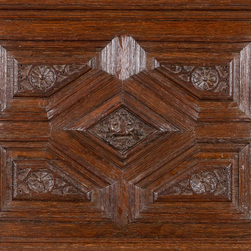 Monumental 17th century Richly Ornamented and Coffered Flemish Oak Cabinet