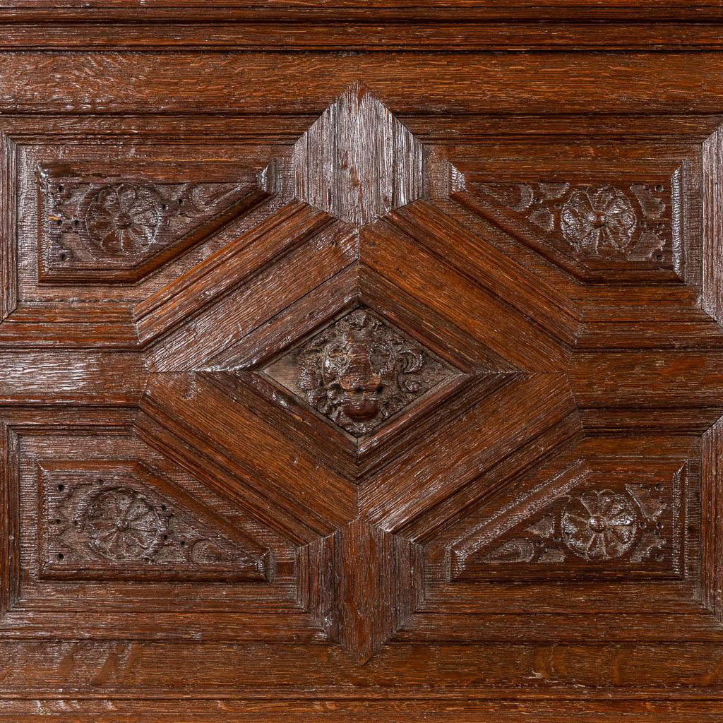 Monumental 17th century Richly Ornamented and Coffered Flemish Oak Cabinet