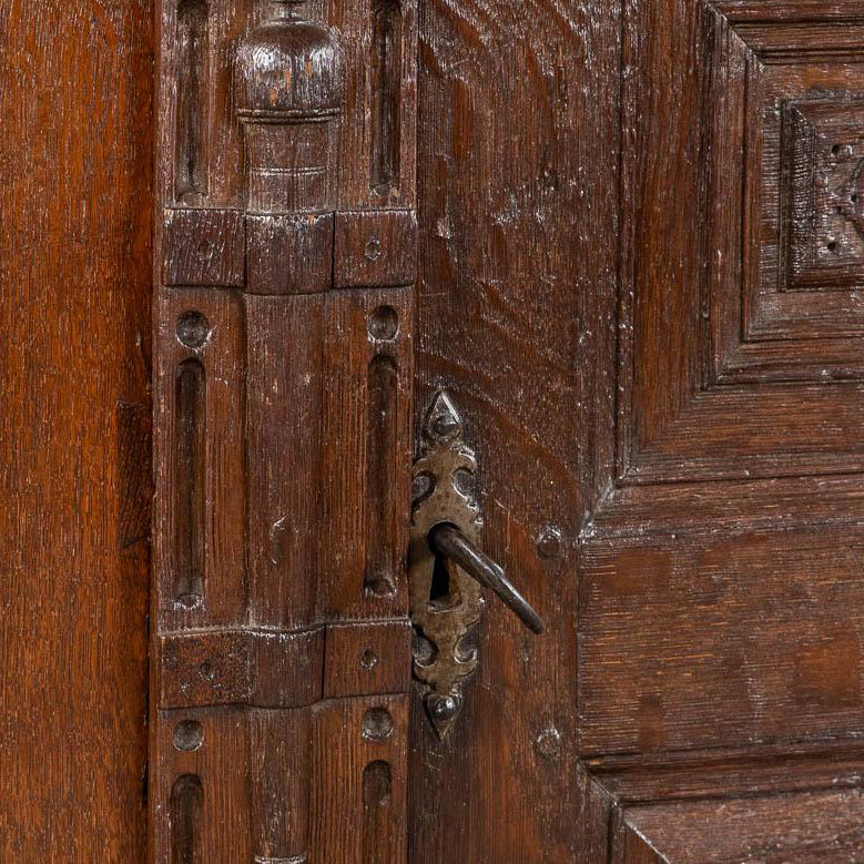 Monumental 17th century Richly Ornamented and Coffered Flemish Oak Cabinet