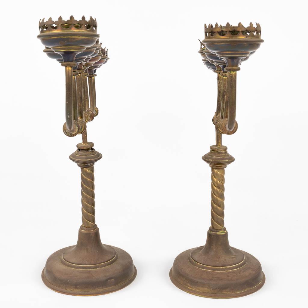 Stunning Pair of 7-Candle Gothic Revival Brass Candelabra