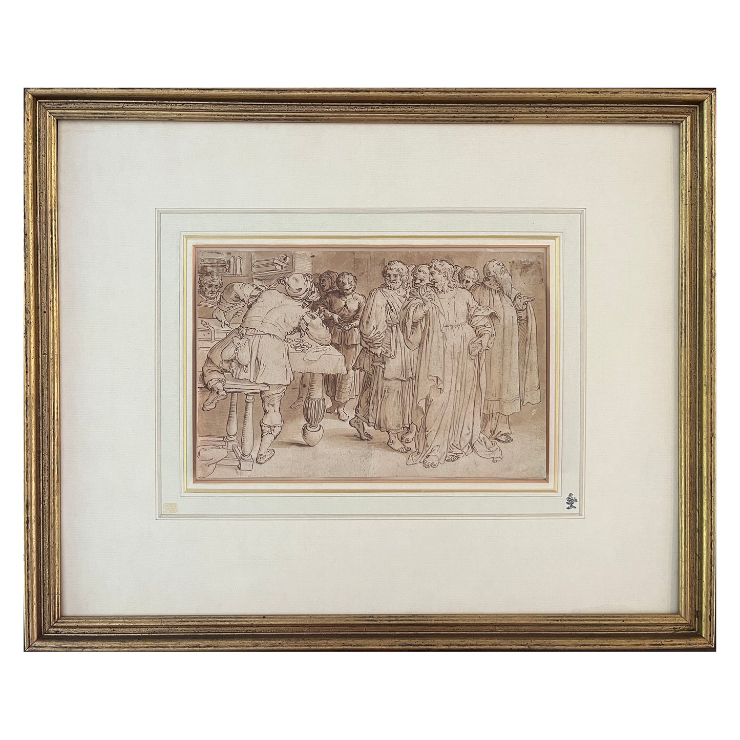 Fine 16th century drawing of the Calling of Matthew by Ambrosius Francken