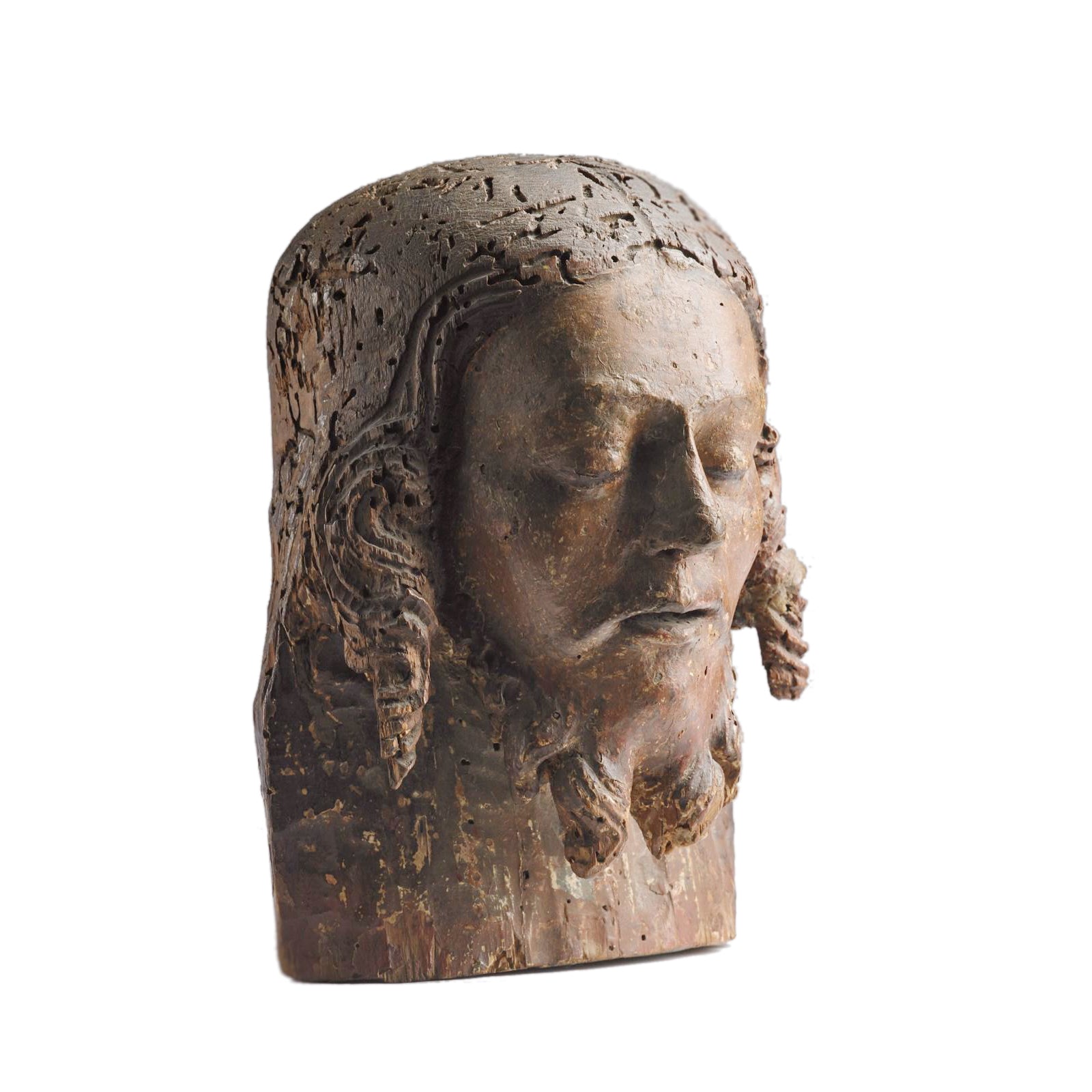 15th century Florentine Sculpted Wooden Head of Christ from the Maiano brothers workshop