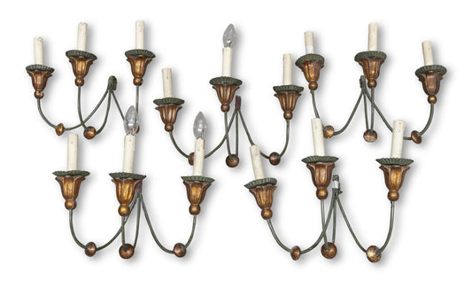 A Group of Five 19th century 3-light antique European Wall Sconces