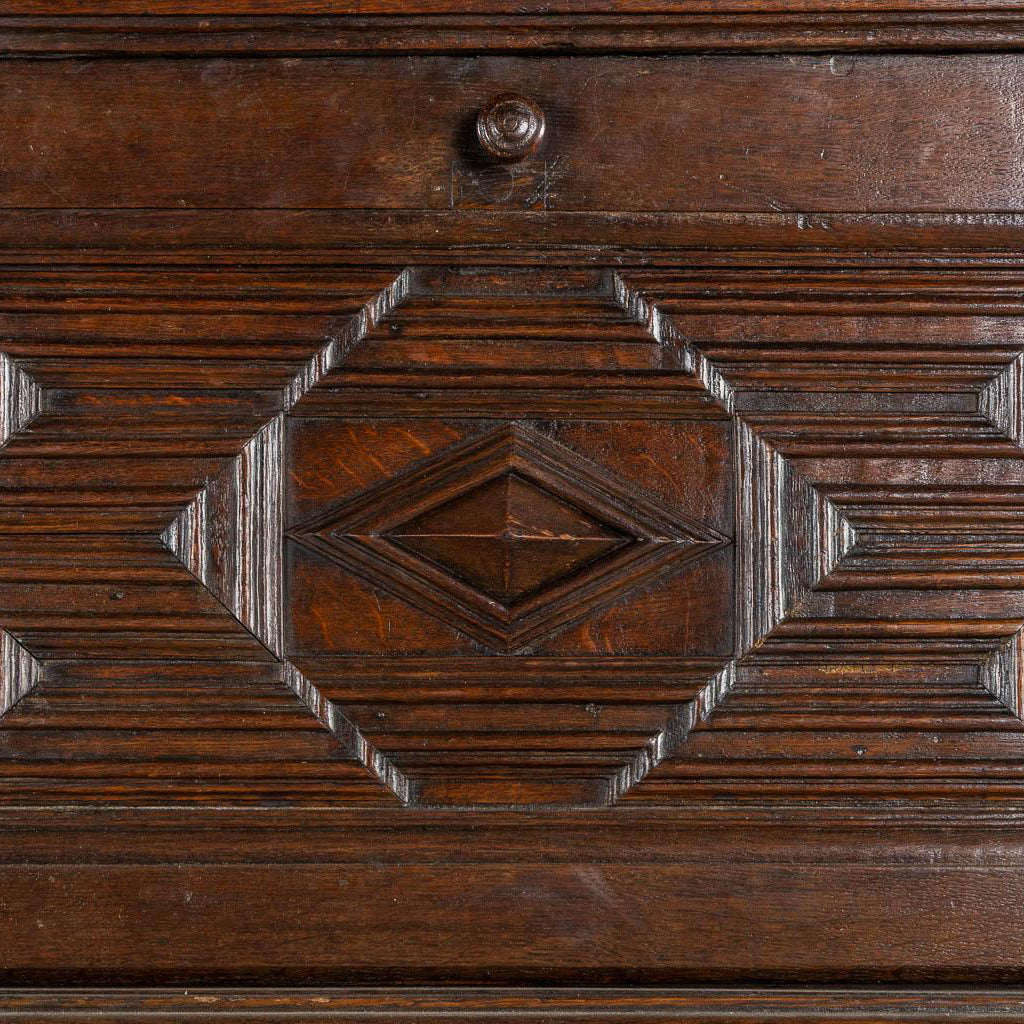 Distinctive early 18th century Dutch Oak Geometric Kussen Cabinet with integral Secretairiat