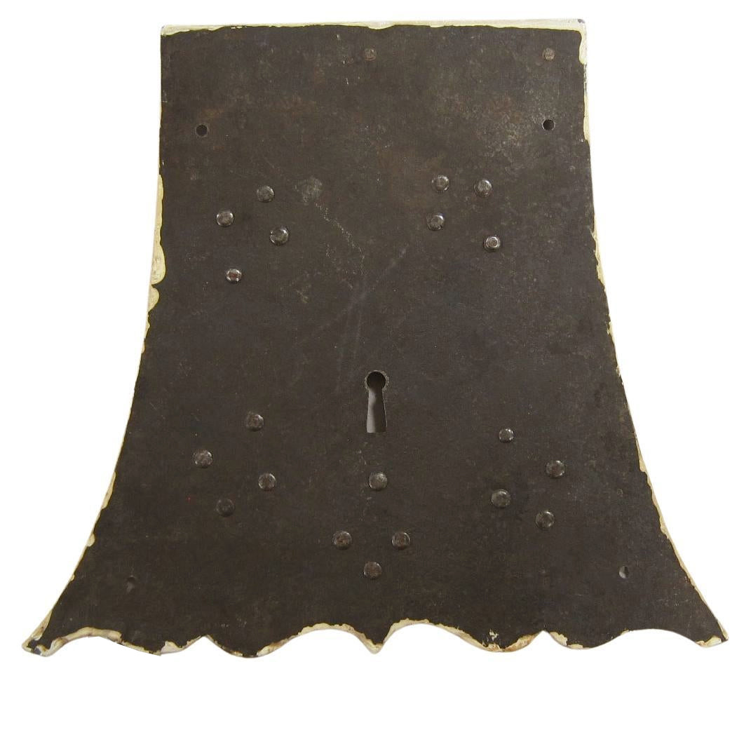 Antique European Iron Forged Lock Plate appropriated as wall art with an exquisite Acanthi pattern in relief