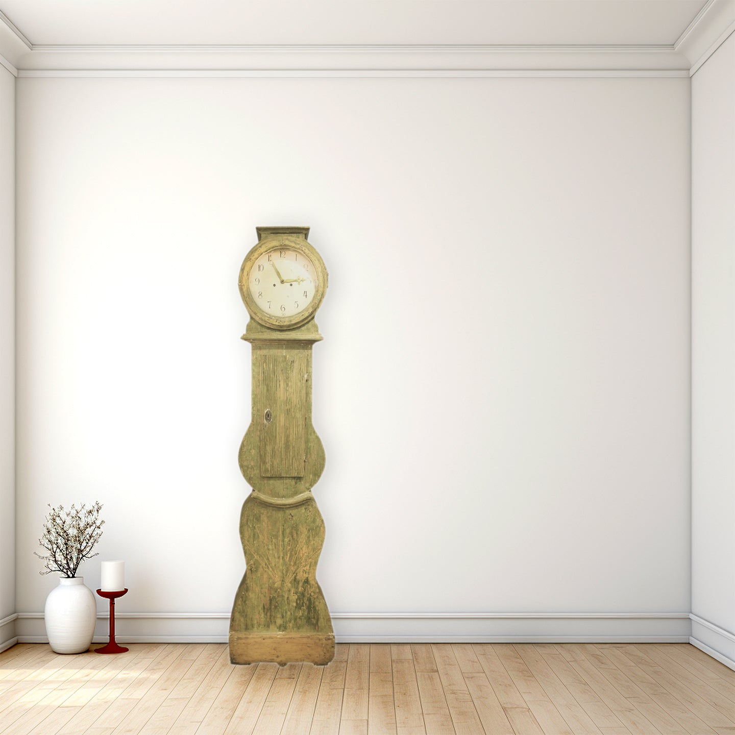 Antique Painted Swedish Mora Column Case Floor Clock