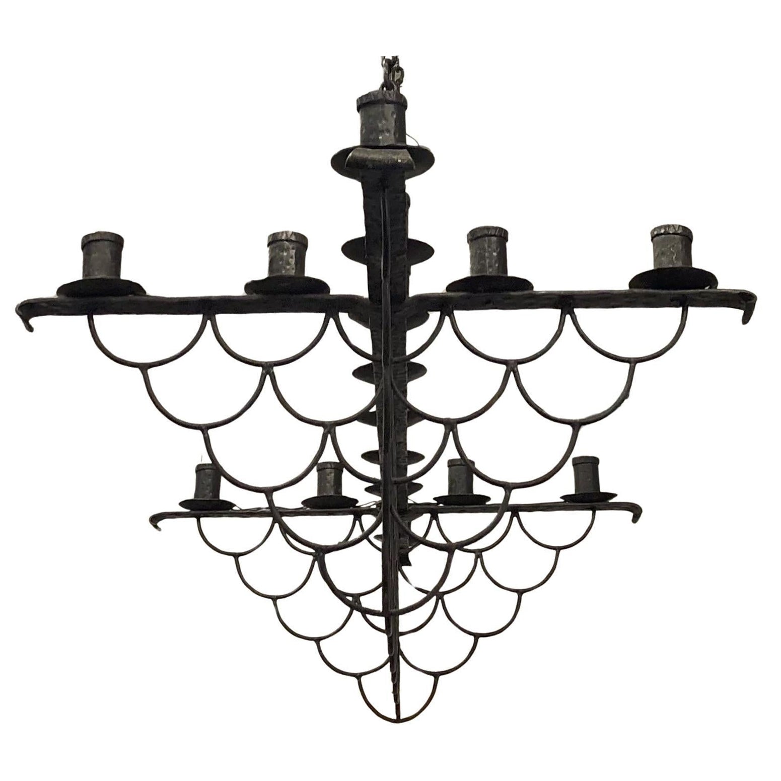 Vintage Old World 17-Light Statement French Provincial Wrought Iron Chandelier