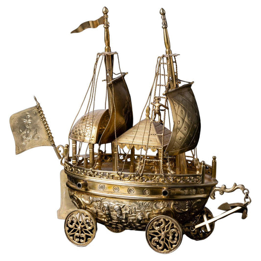 A late 19th century gilt silver Renaissance Revival nef or centerpiece in the form of a Ship