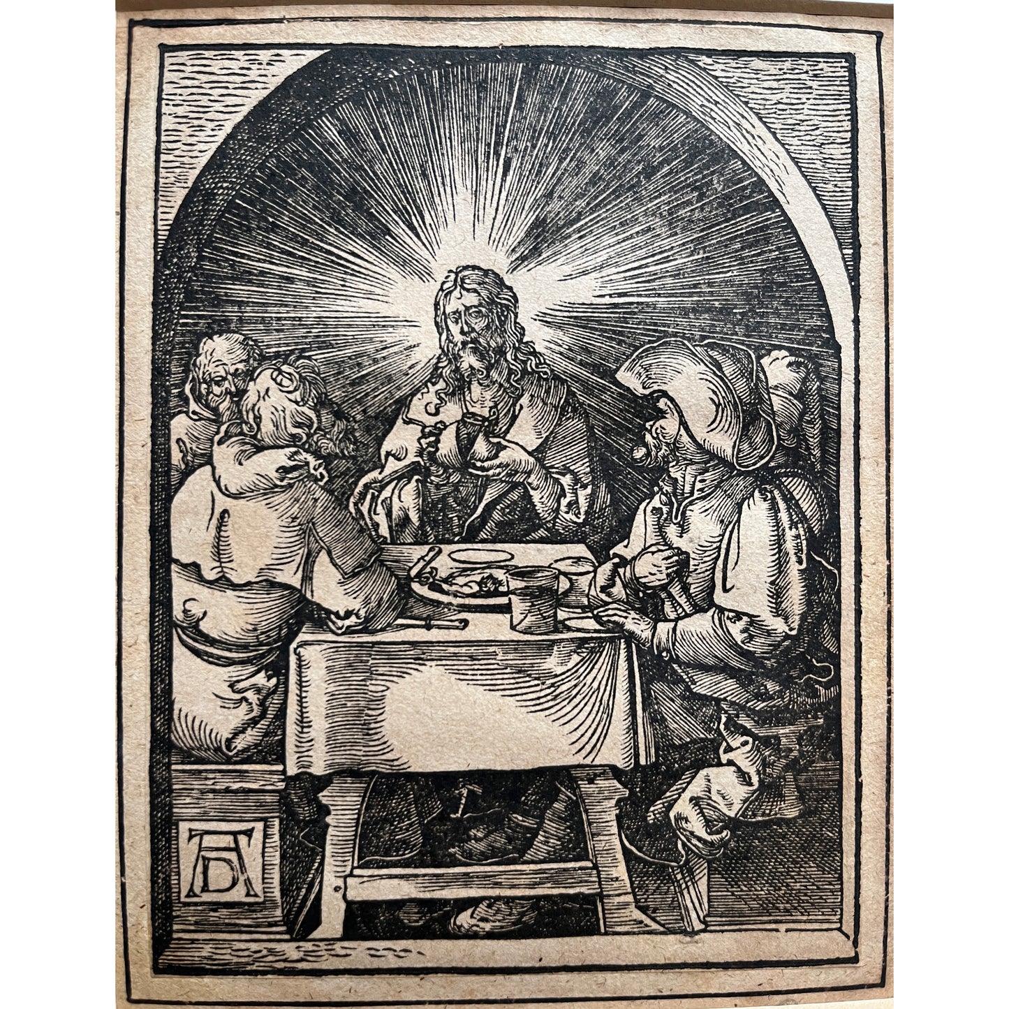 Old Master Woodcut of Christ at Emmaus by Johann Mommard, after Albrecht Durer