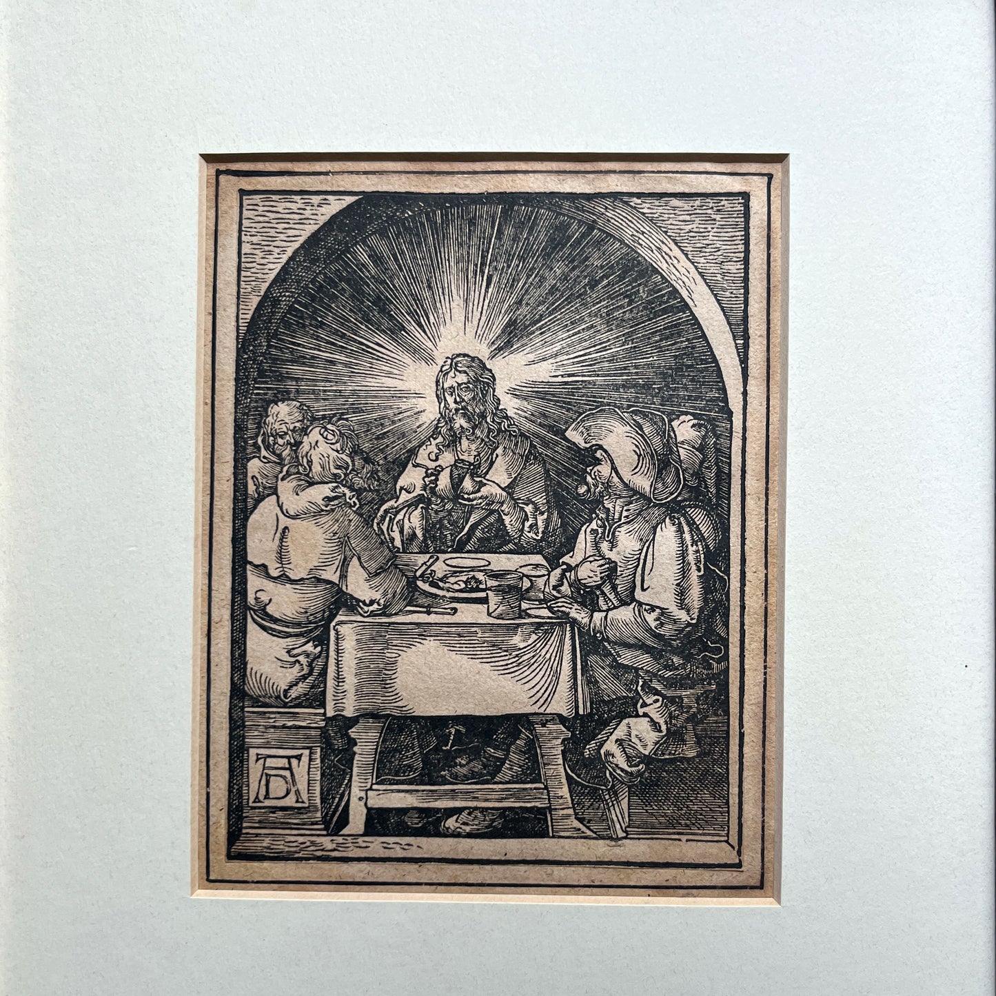 Old Master Woodcut of Christ at Emmaus by Johann Mommard, after Albrecht Durer