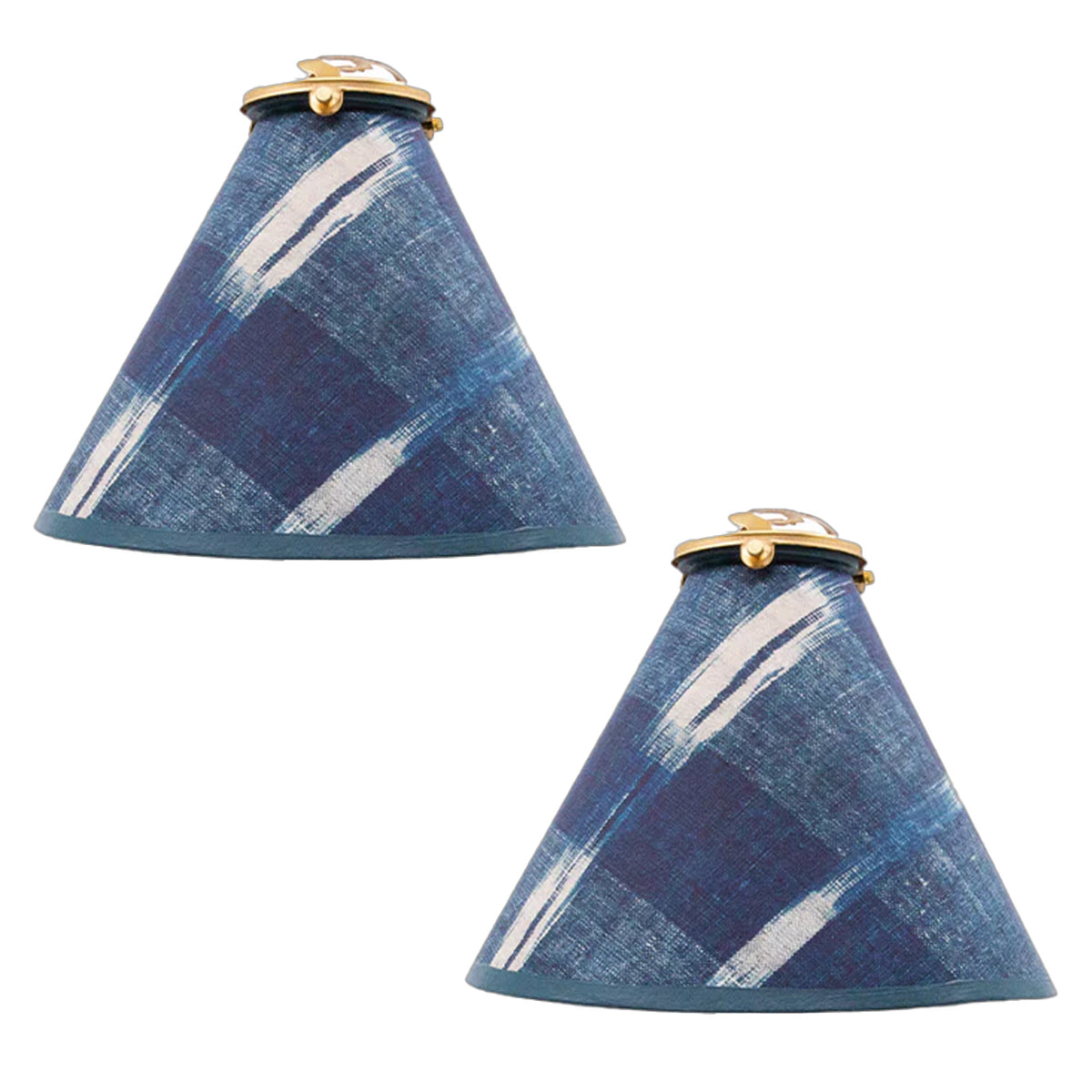 Navy plaid conical lampshades handmade in Paris