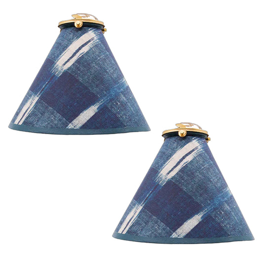 Navy plaid conical lampshades handmade in Paris