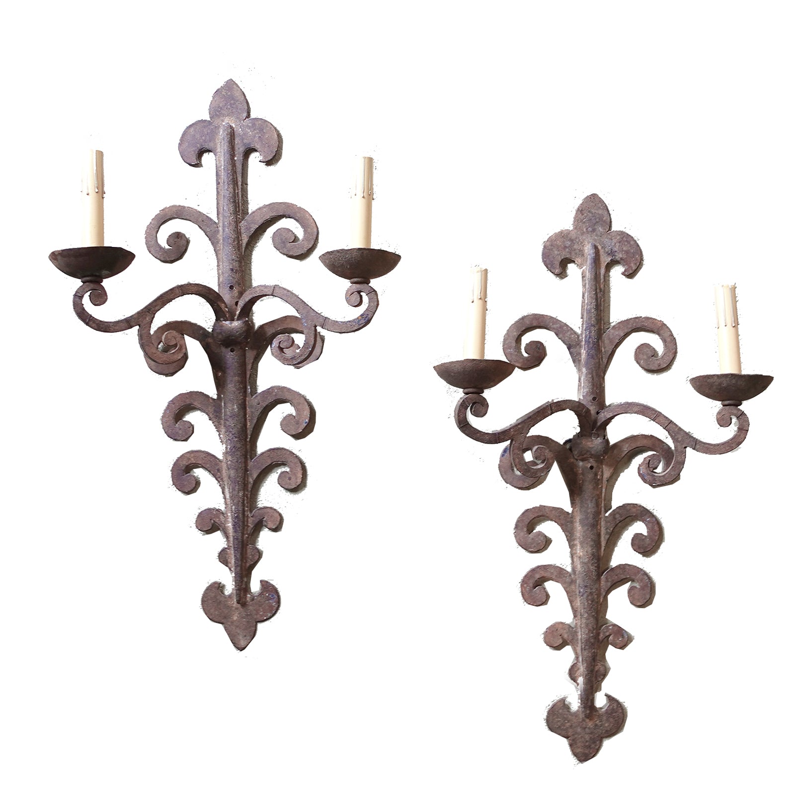 Pair of 18th century Wrought Iron European French Italian Spanish Wall Sconces for a Wine Cellar