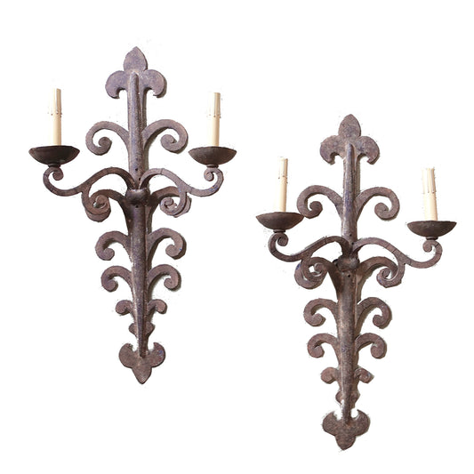 Pair of 18th century Wrought Iron European French Italian Spanish Wall Sconces for a Wine Cellar