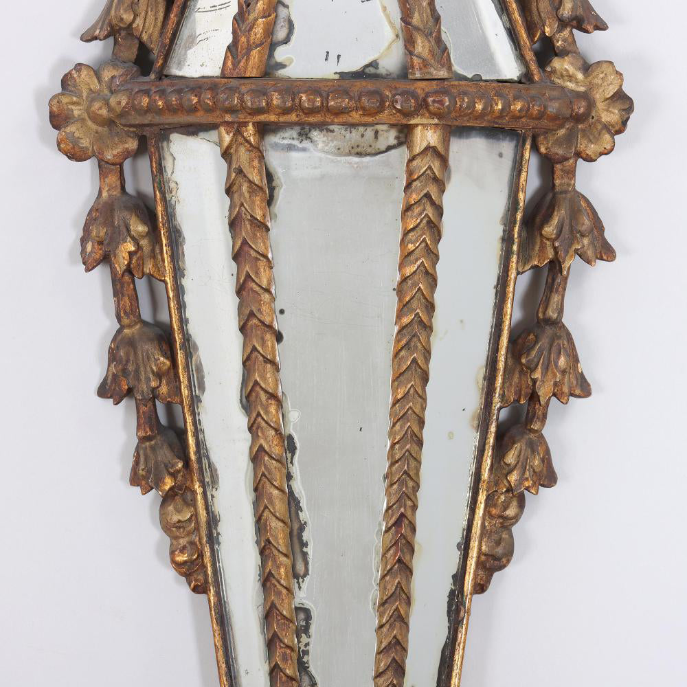 Pair of ca. 1800 Italian Carved Giltwood Girandole Wall Sconce Mirrors