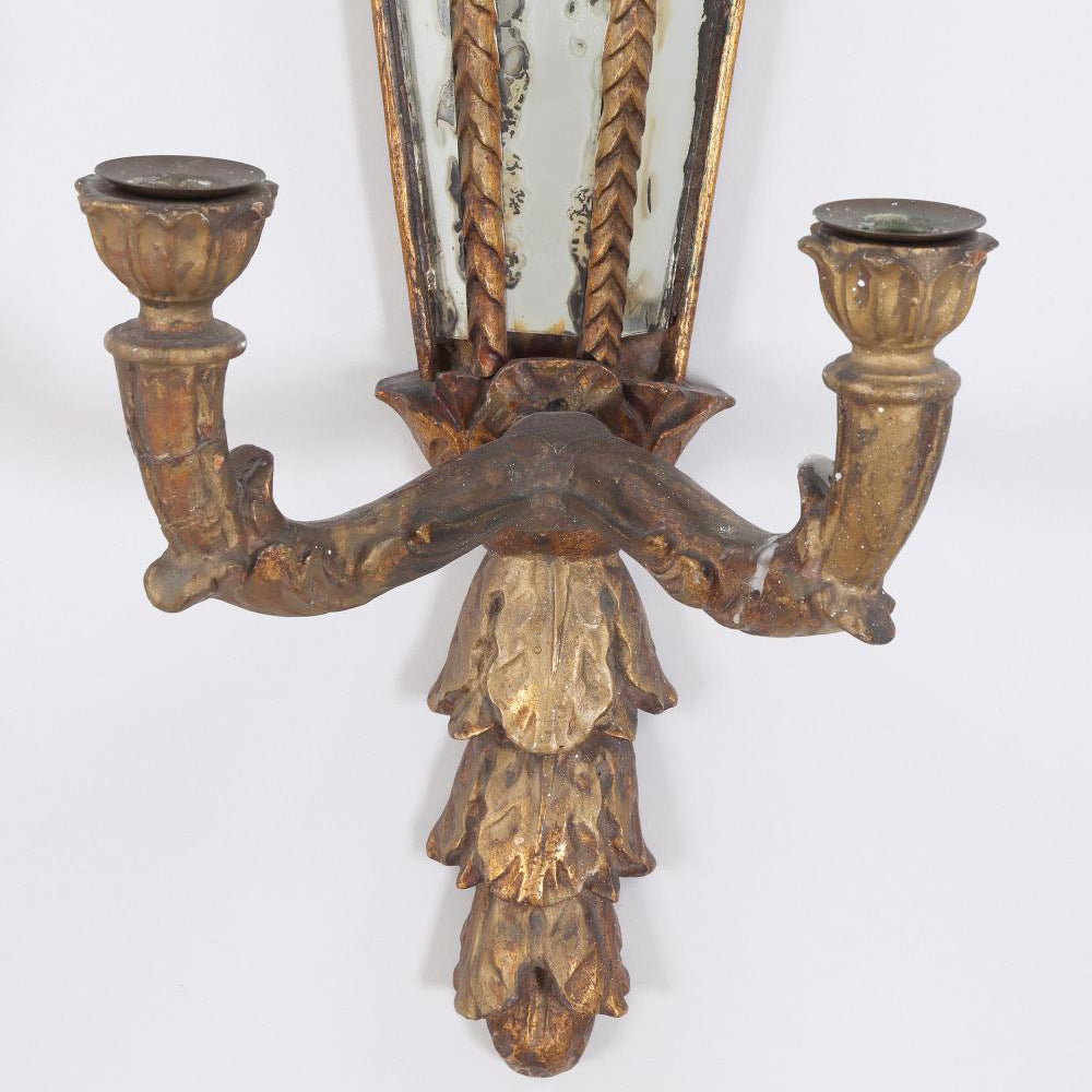 Pair of ca. 1800 Italian Carved Giltwood Girandole Wall Sconce Mirrors