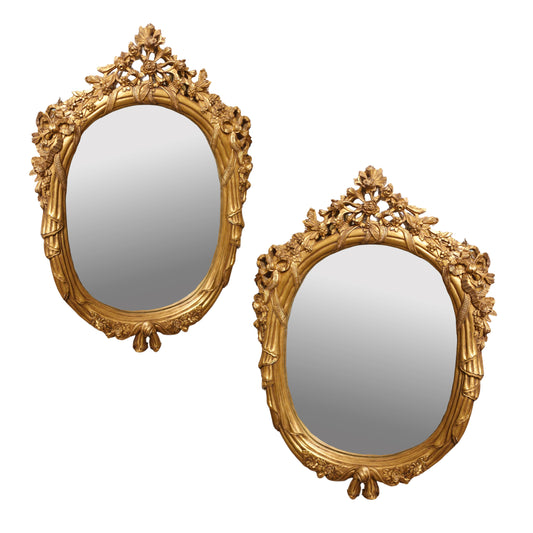 Pair of Monumental Oval Louis XV Style Mirrors for sale