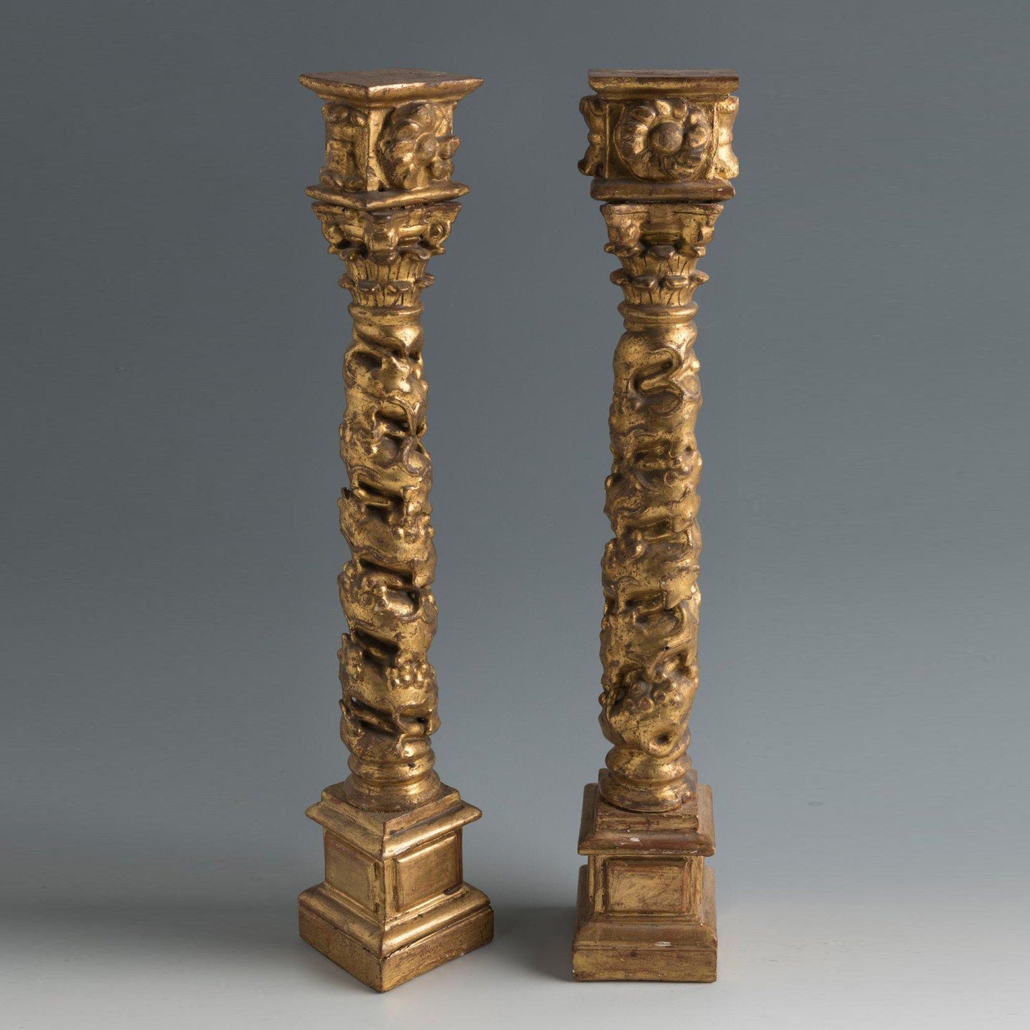 Pair of Giltwood Spanish Baroque Columns