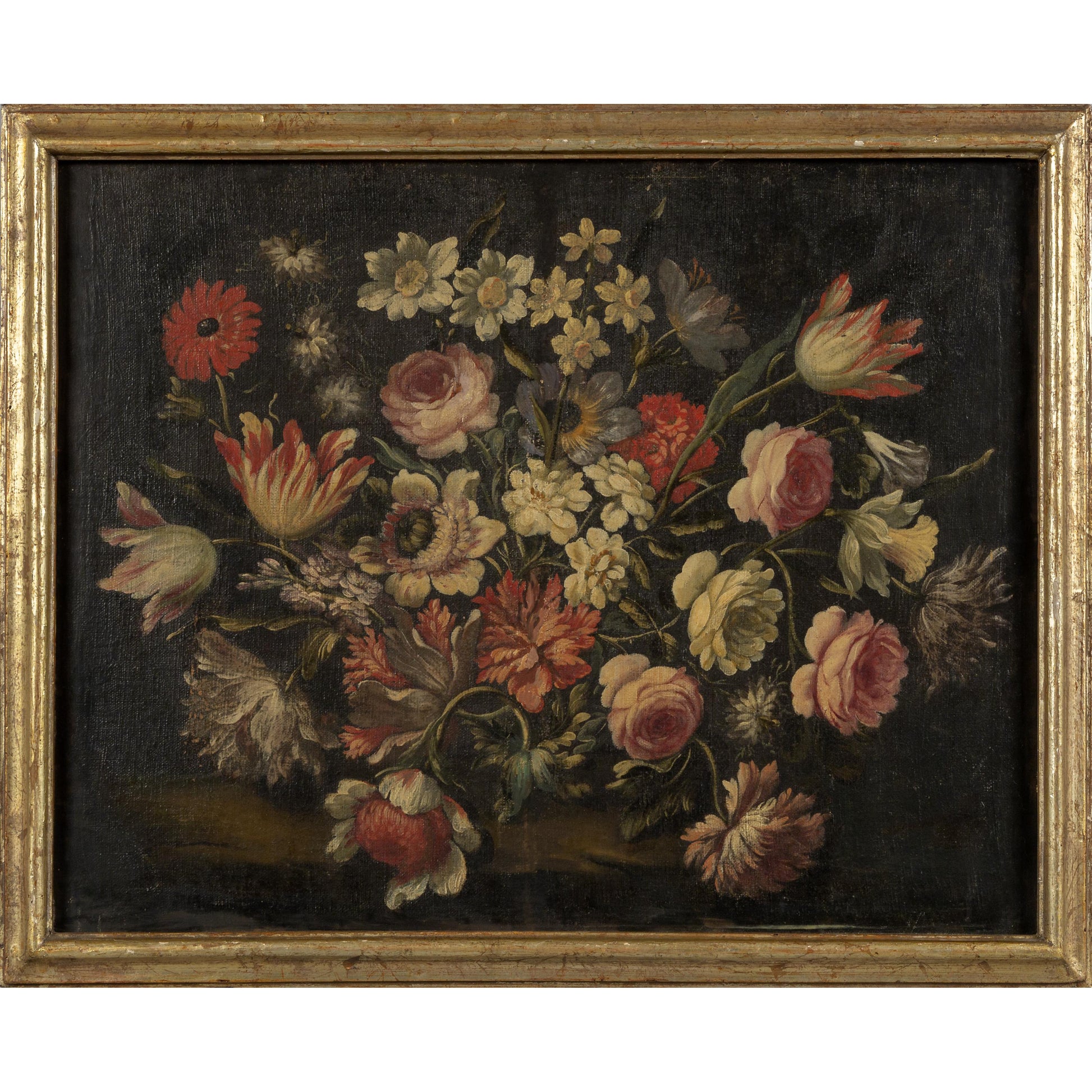 A Beautifully Aged Pair of 17th century Baroque Italian Floral Still Life Paintings