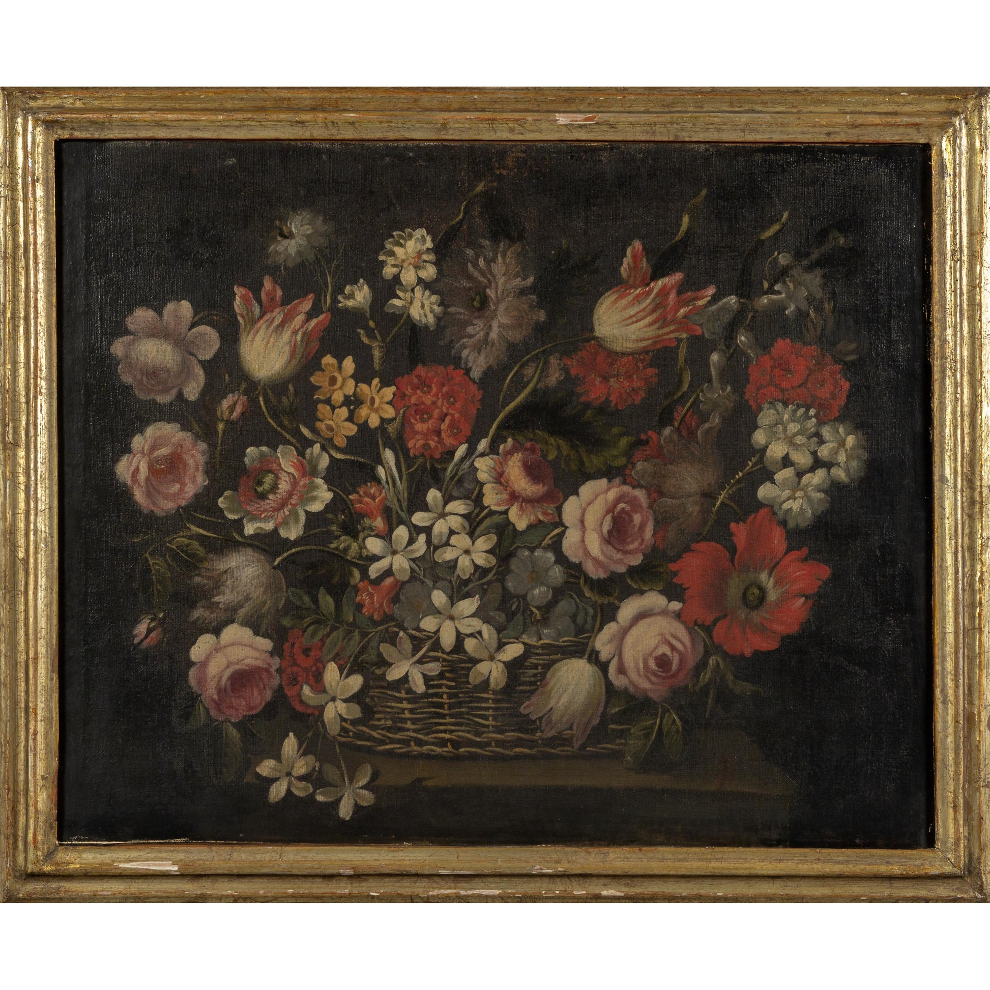 A Beautifully Aged Pair of 17th century Baroque Italian Floral Still Life Paintings