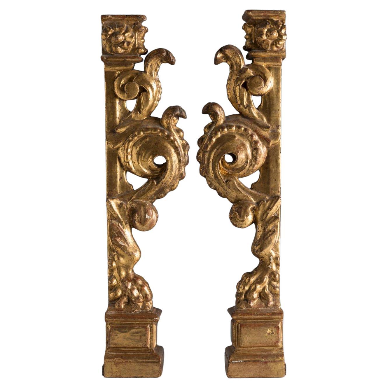 Pair of antique Late 17th Century Giltwood Spanish Altarpiece Elements available in Washington DC area