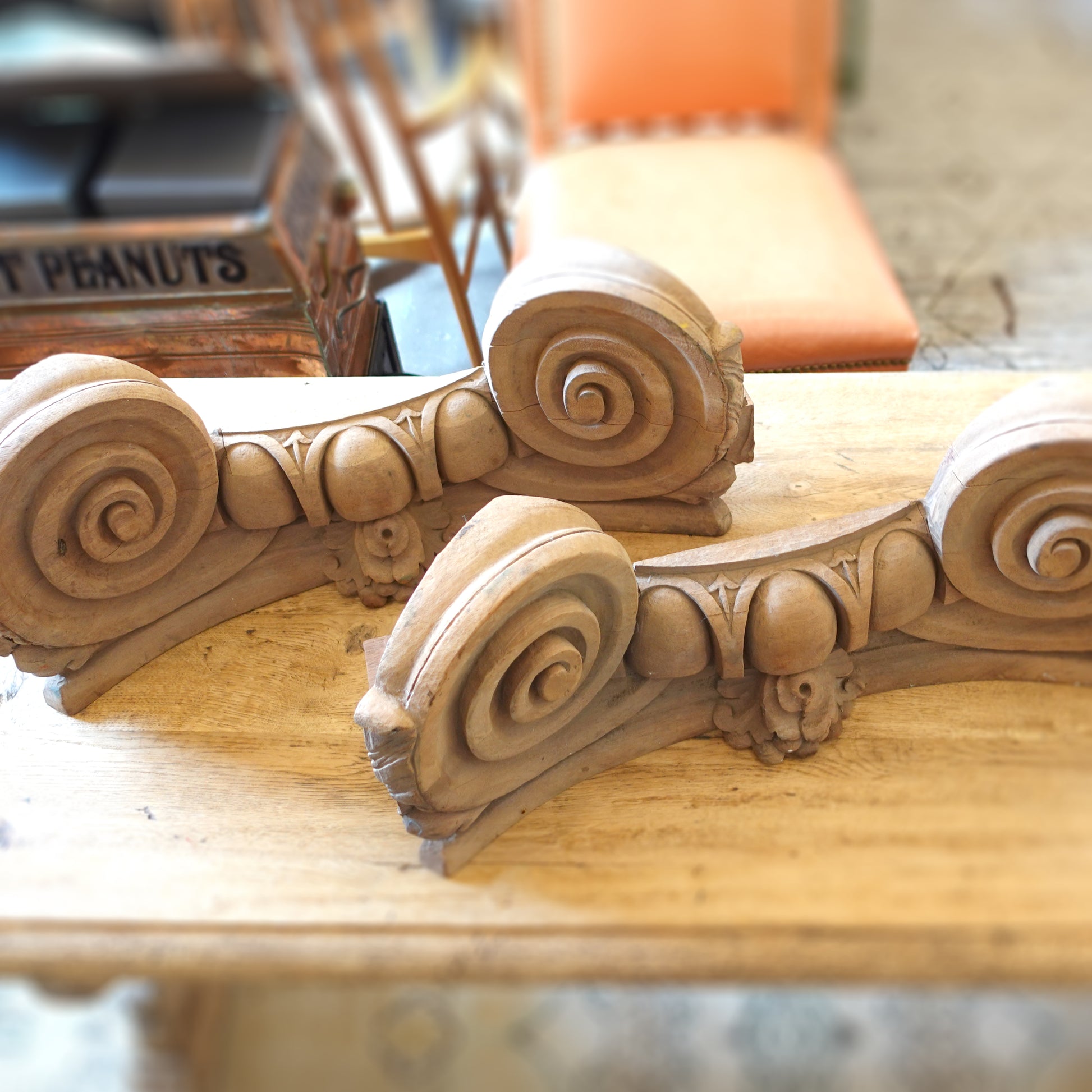 Architectural Salvage Wooden Ionic Column Capitals
