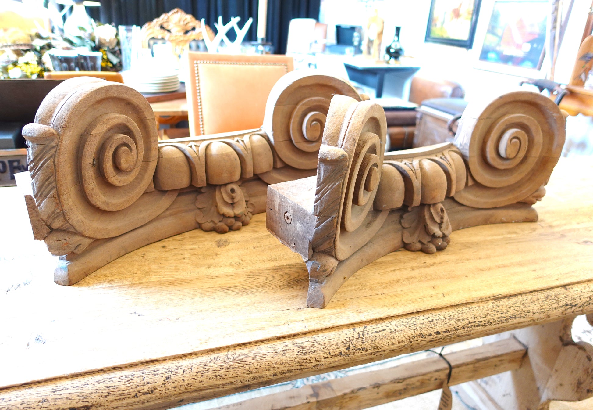 Architectural Salvage Wooden Ionic Column Capitals