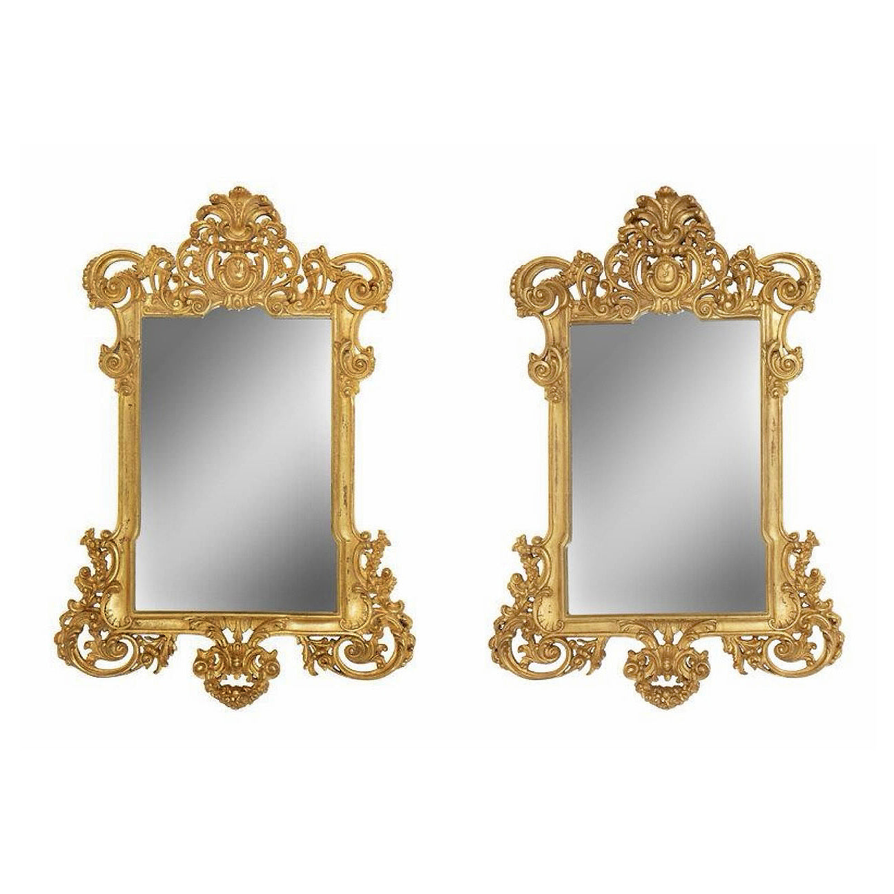 Pair of large contemporary giltwood mirrors in antique Louis XV style