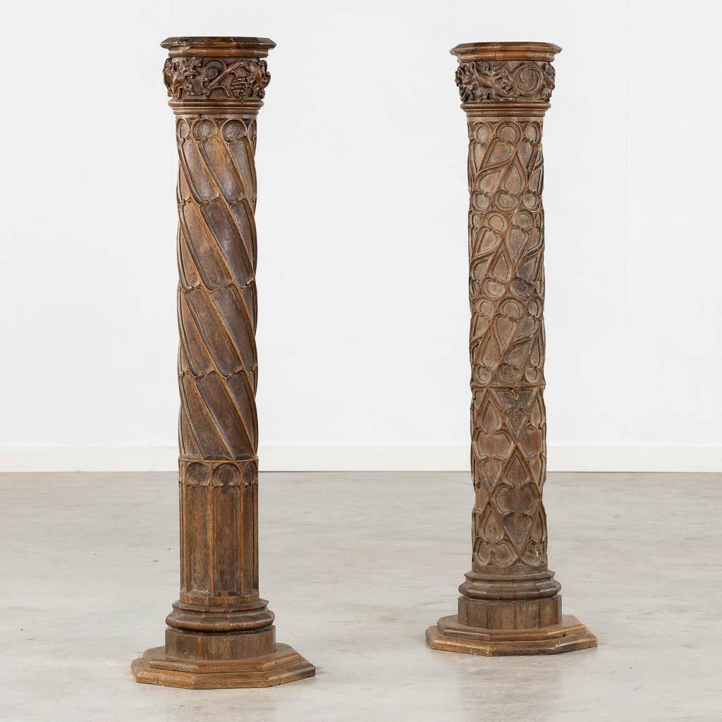 Pair of Antique Wood Carved Gothic Revival Architectural Columns